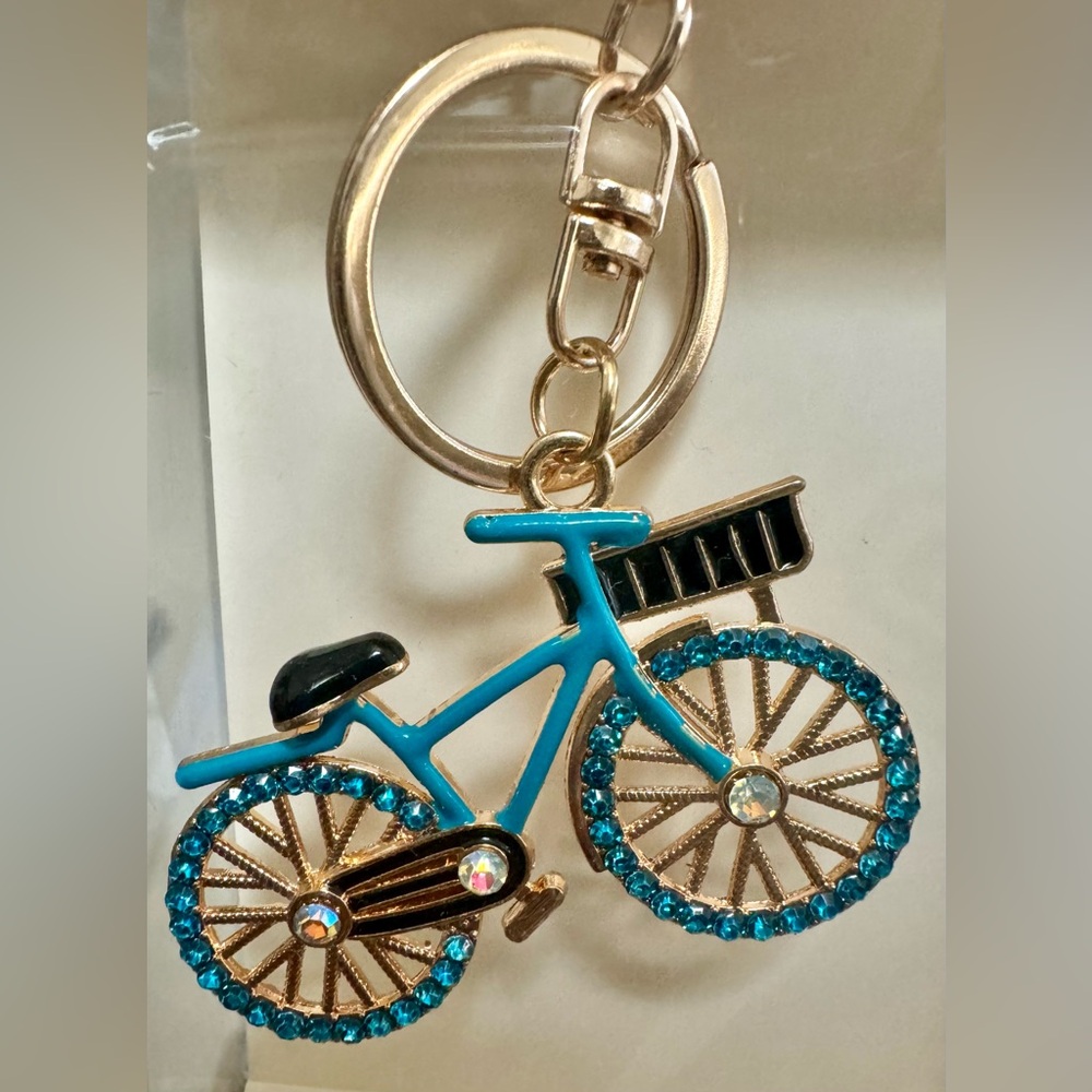 ME Modern Expressions. Keychain/bag charm rhinestone blue bicycle